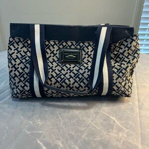 Tommy Hilfiger Blue and White Tote Bag with Classic Design